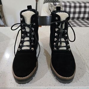 Pre-loved Crown & Ivy Naomi Women's Black Suede Lace-Up Boots Size 7.5